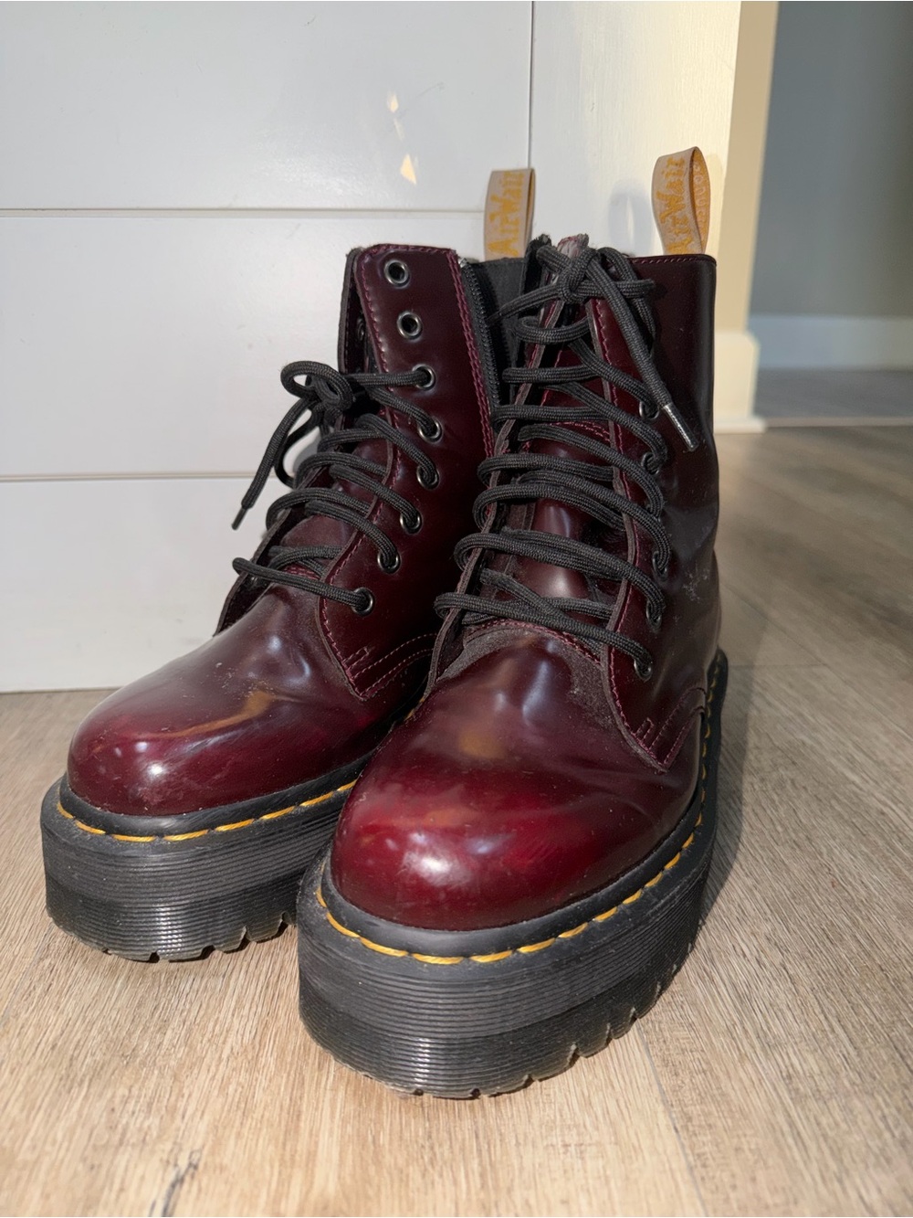 Dr. Martens Women's Burgundy Platform 8-Eye Lace-Up Boots